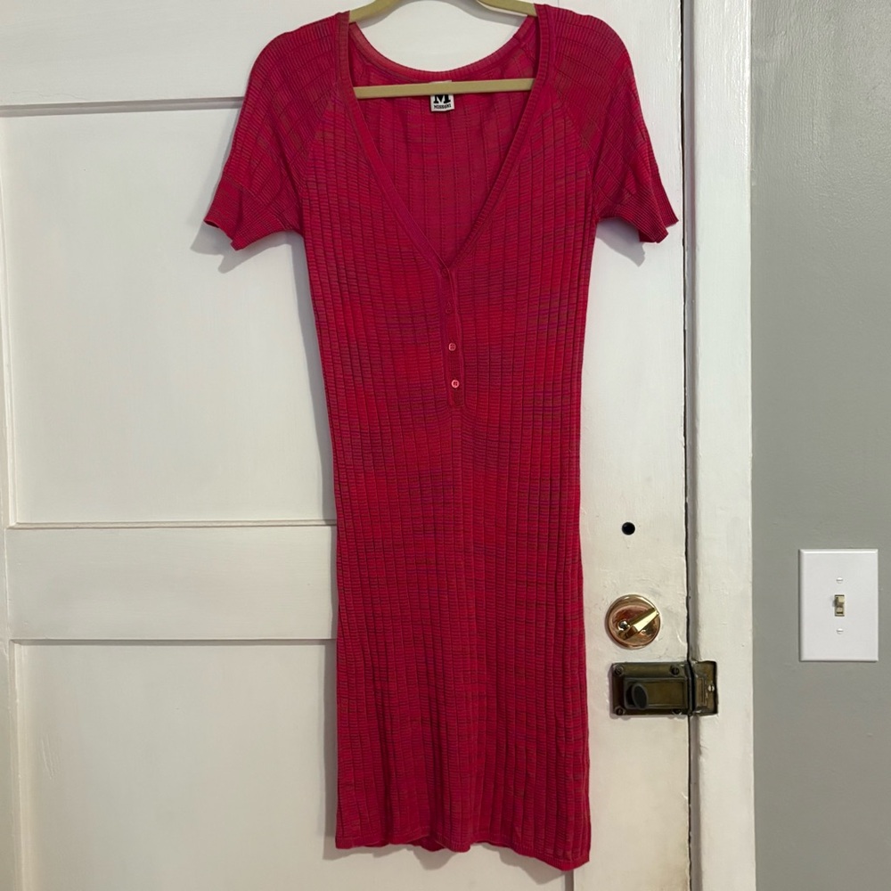 M Missoni Pink Ribbed Knit Henley Dress